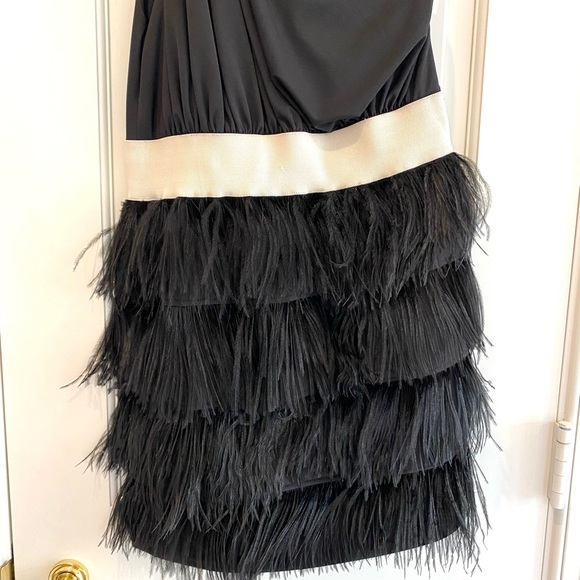 KARLIE Tuckernuck One Shoulder Tiered Black Feather Mini Dress Cocktail Party - Picture 8 of 12